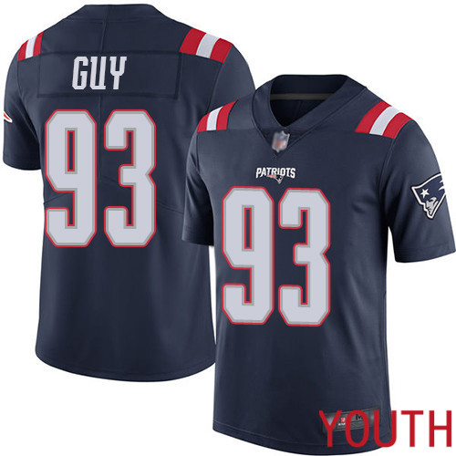 New England Patriots Football #93 Rush Vapor Limited Navy Blue Youth Lawrence Guy NFL Jersey->youth nfl jersey->Youth Jersey